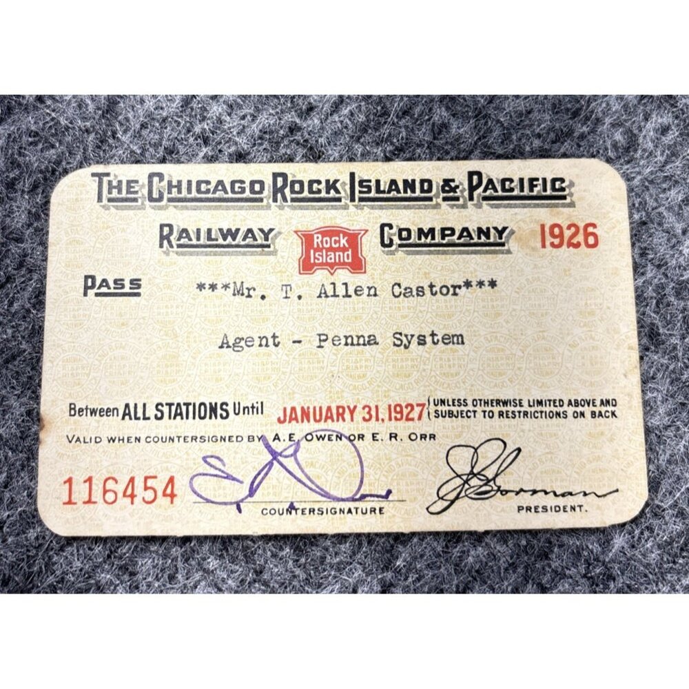 1926 Chicago Rock Island & Pacific Railway Employee Railroad Pass 116454